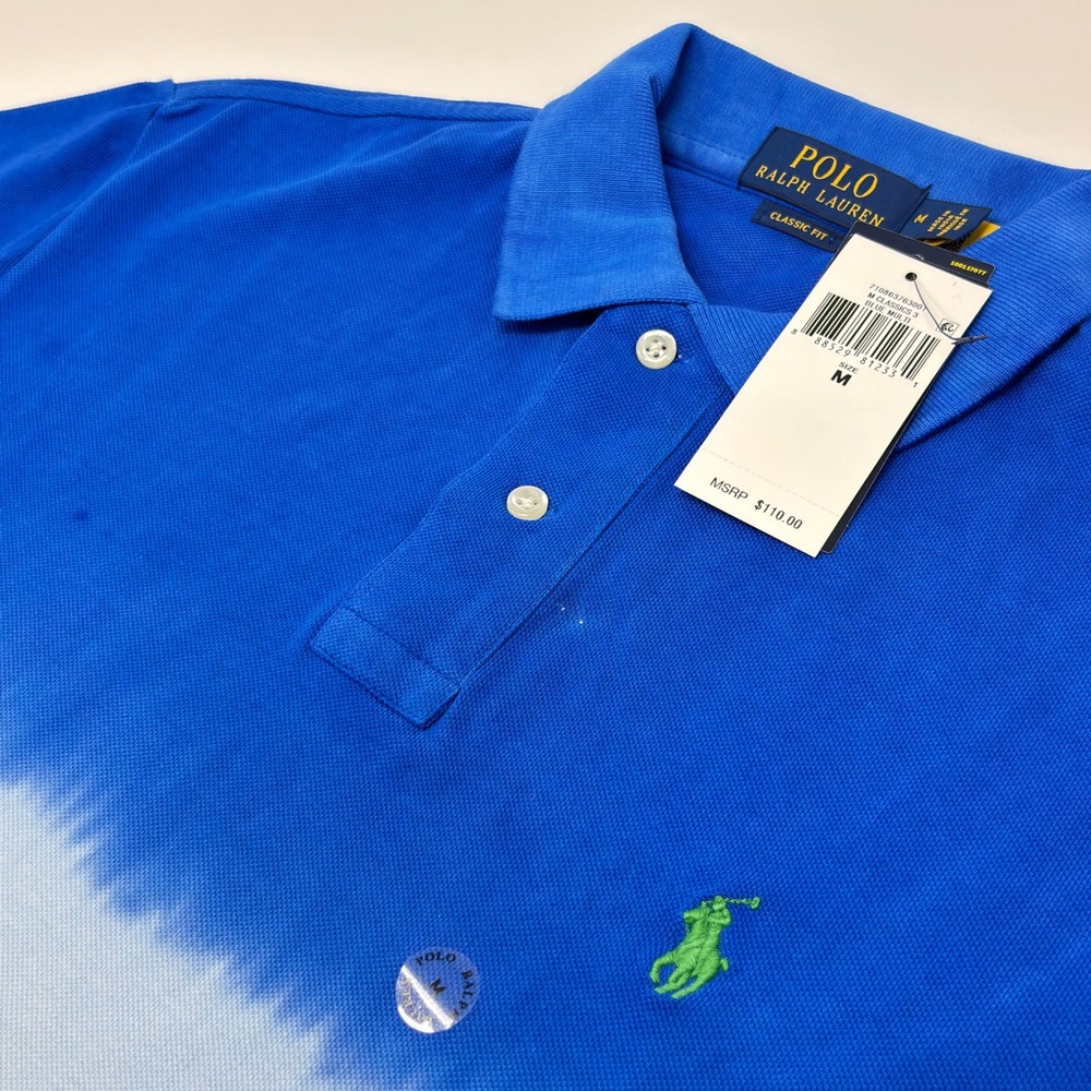 Polo Ralph Lauren Classic Fit Mesh Polo Shirt M Tie Dye Blue Orange White Cotton